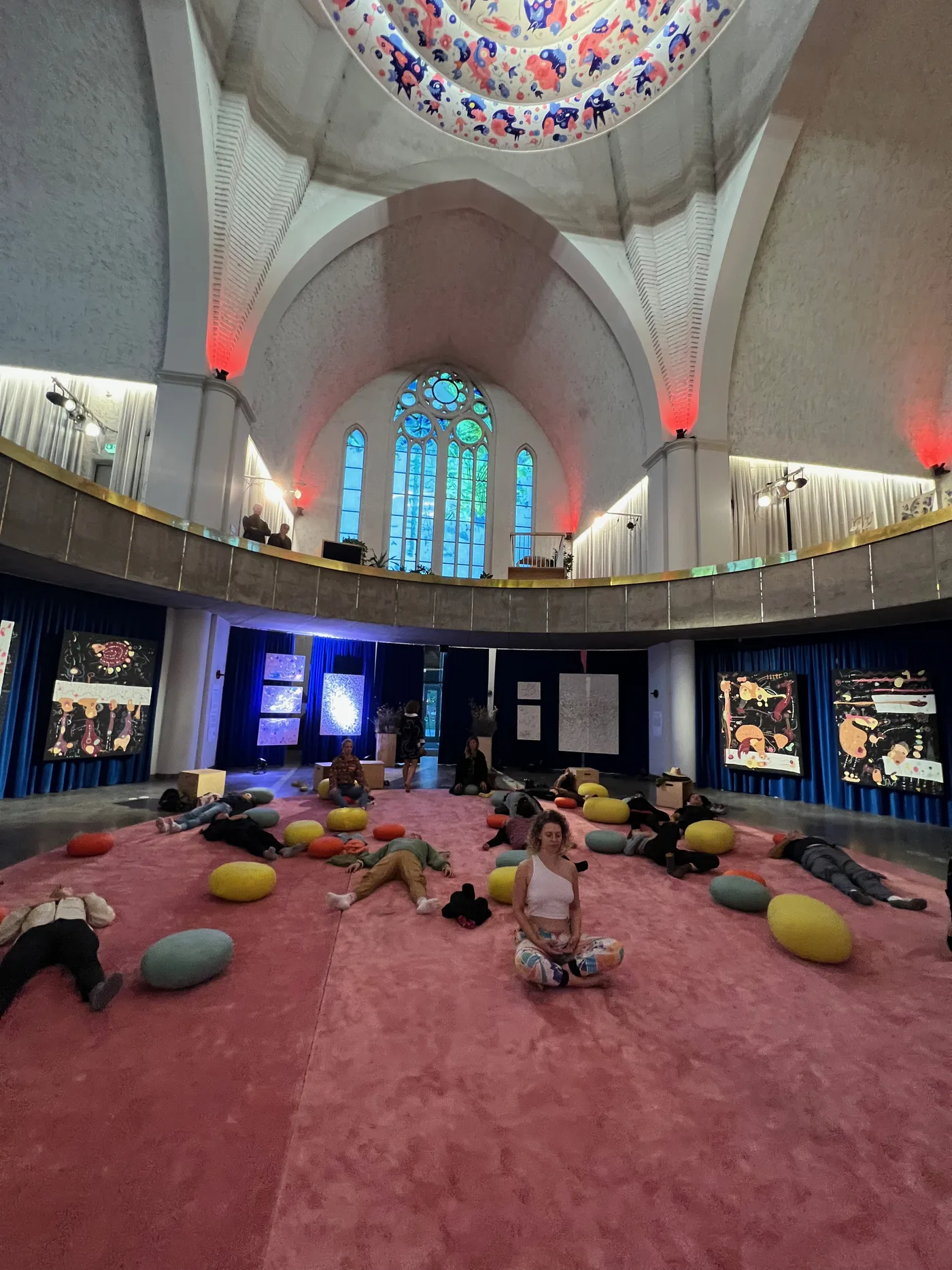 A group session among the exhibited works